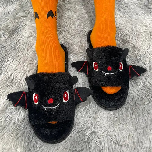 ハロウィーンの不気味なコウモリのカボチャのぬいぐるみスリッパ