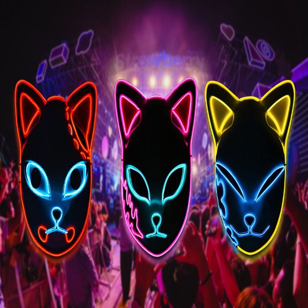 Halloween Demon Slayer Cat Face LED Mask