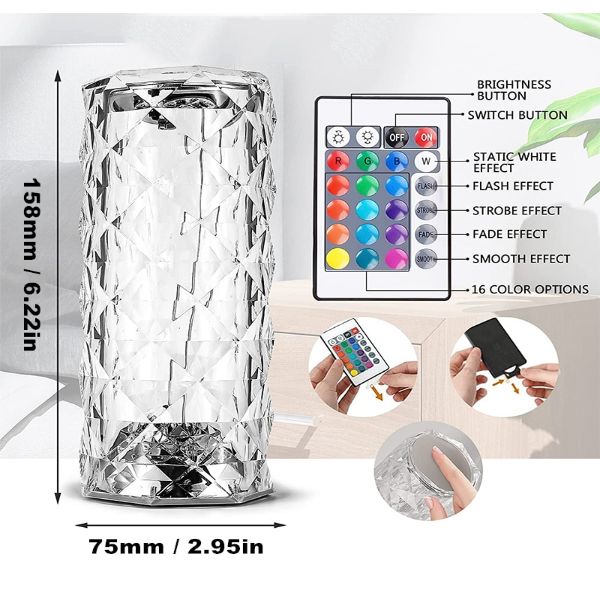 Touch Control Rose Crystal Lamp