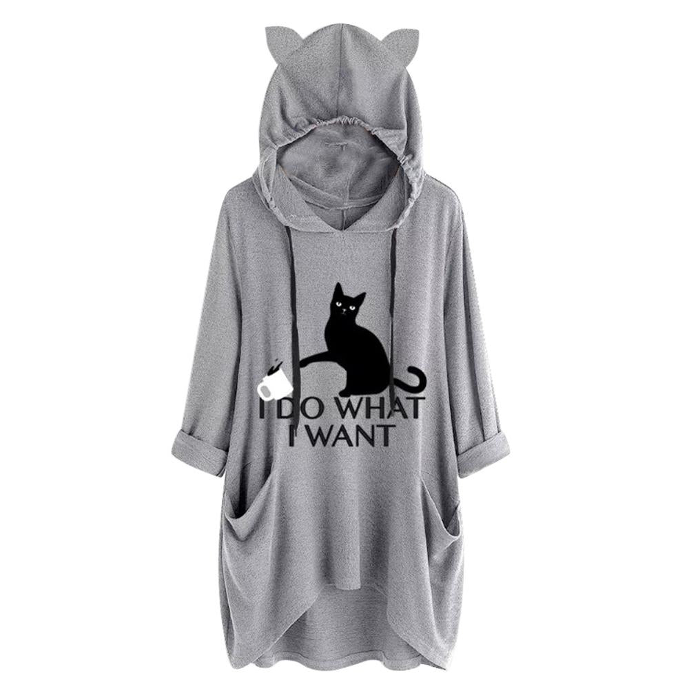 I Do What I Want オーバーサイズ キャットグラフィック パーカー レディース