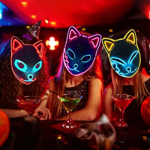 Halloween Demon Slayer Cat Face LED Mask