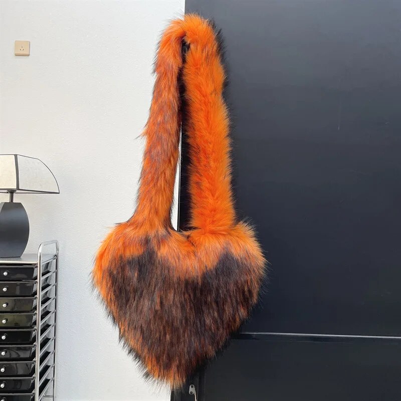 Heart Shaped Faux Fur Plush Bag