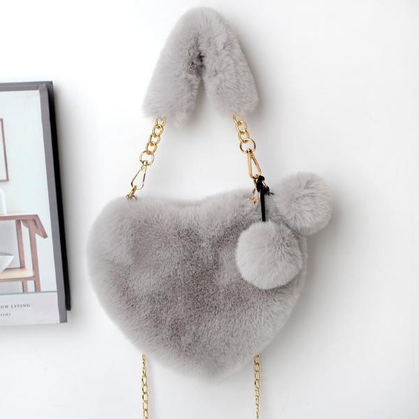 Heart Shaped Faux Fur Plush Bag