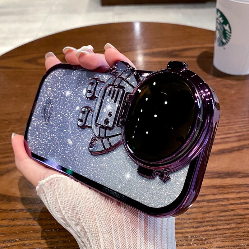 iPhone用グリッター宇宙飛行士電話ケース(完全保護)