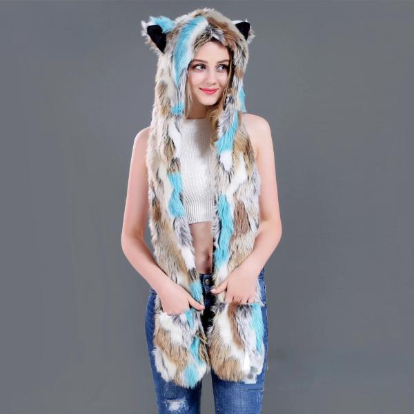 Faux Fur Hat with Warm Scarf Paw Mittens Gloves