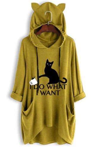 I Do What I Want オーバーサイズ キャットグラフィック パーカー レディース
