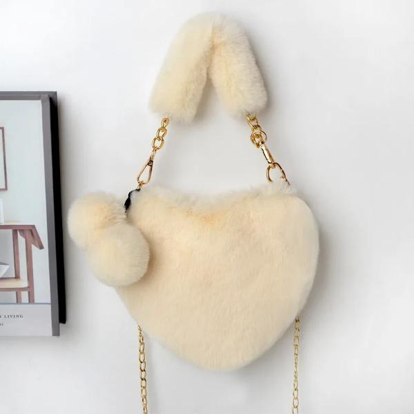 Heart Shaped Faux Fur Plush Bag