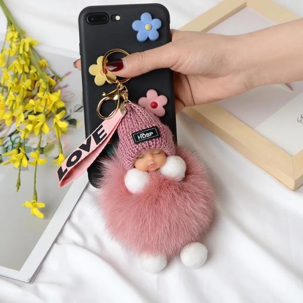 GRATIS GESCHENK Pompom Schlafendes Baby Plüsch Schlüsselanhänger