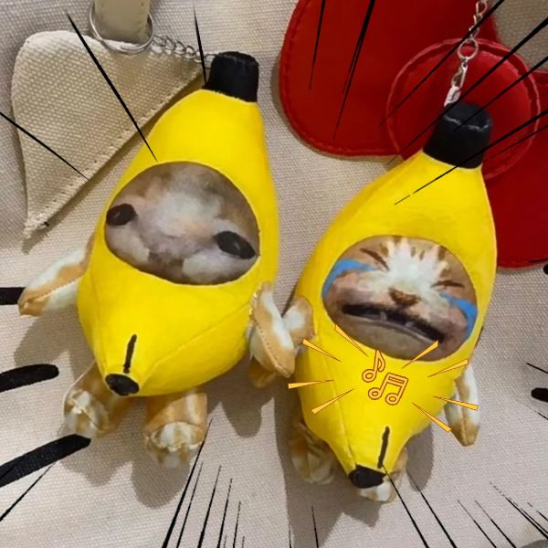 泣いているバナナ猫のぬいぐるみキーチェーン