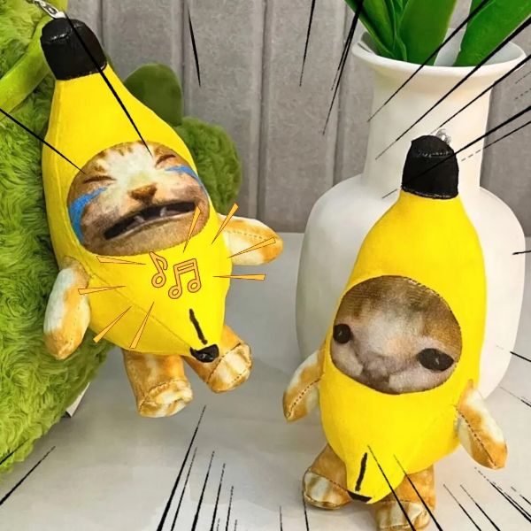 泣いているバナナ猫のぬいぐるみキーチェーン