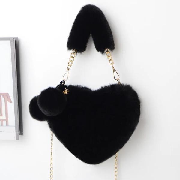 Heart Shaped Faux Fur Plush Bag