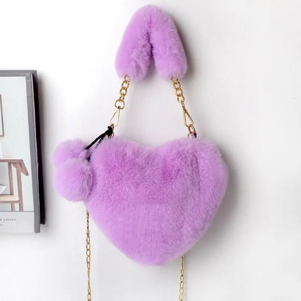 Heart Shaped Faux Fur Plush Bag