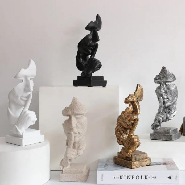 Nordische abstrakte Kunst-Denkerstatue & Schweigen ist Gold-Denkerstatue