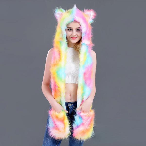 Faux Fur Hat with Warm Scarf Paw Mittens Gloves