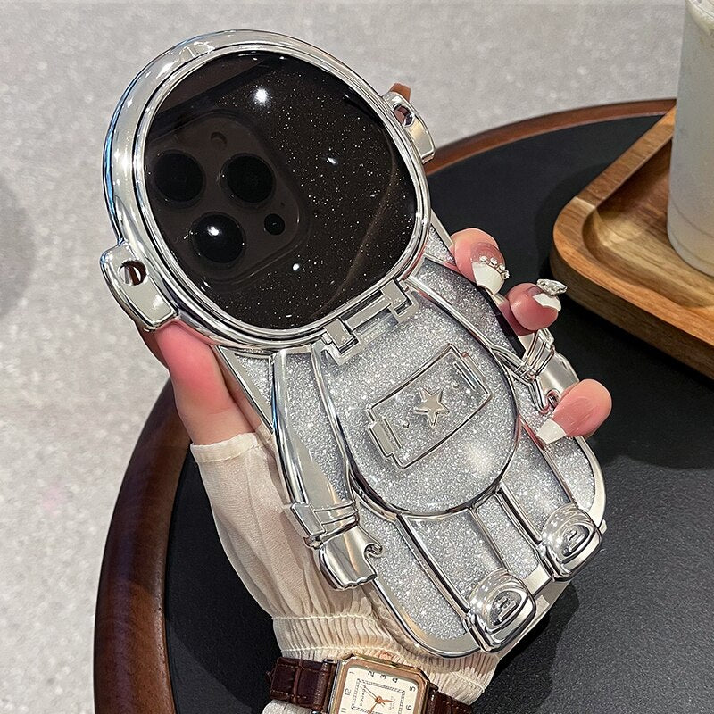 iPhone用グリッター宇宙飛行士電話ケース(レンズ保護ケース)