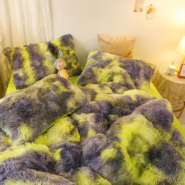 豪華なフェイクふわふわ高級掛け布団カバー クイーンサイズ (掛け布団カバー 1 枚 + 枕カバー 2 枚)