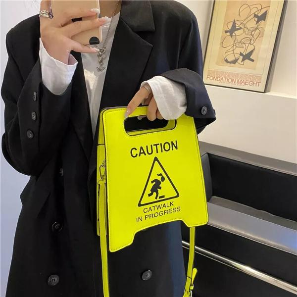 Novelty Caution Sign Tote Handbag
