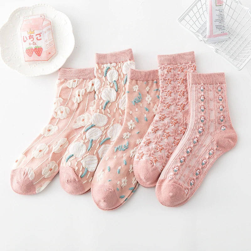 Harajuku Retro Embroidery Socks ( Pack of 5)