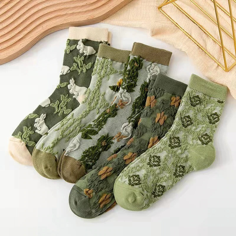 Harajuku Retro Embroidery Socks ( Pack of 5)