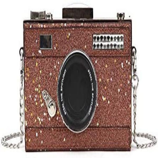 Glitzernde Clutch mit Kamerakette