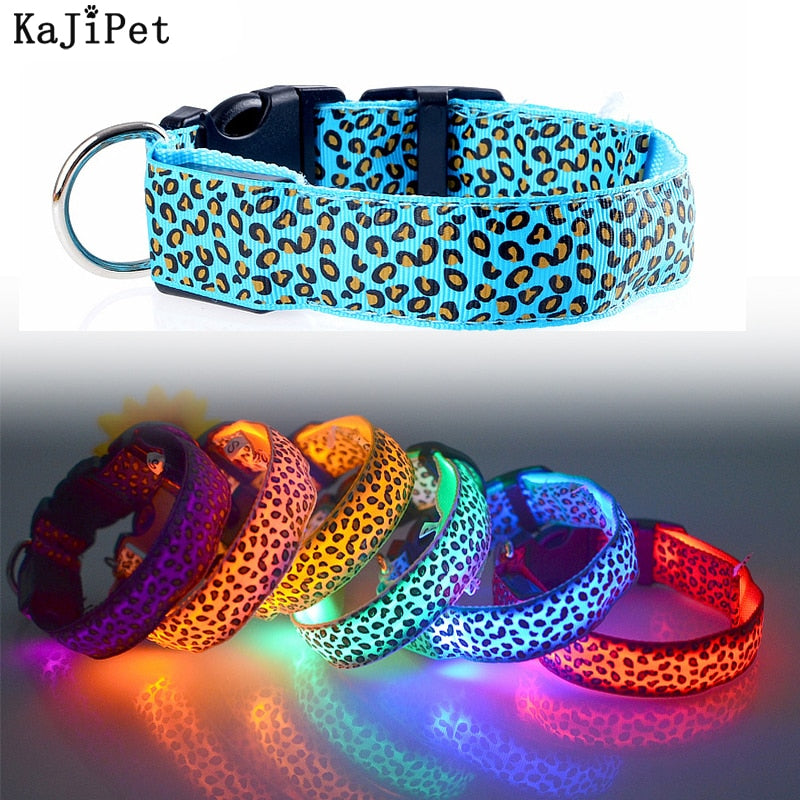 ヒョウ柄 LED 犬用首輪