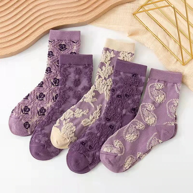 Harajuku Retro Embroidery Socks ( Pack of 5)