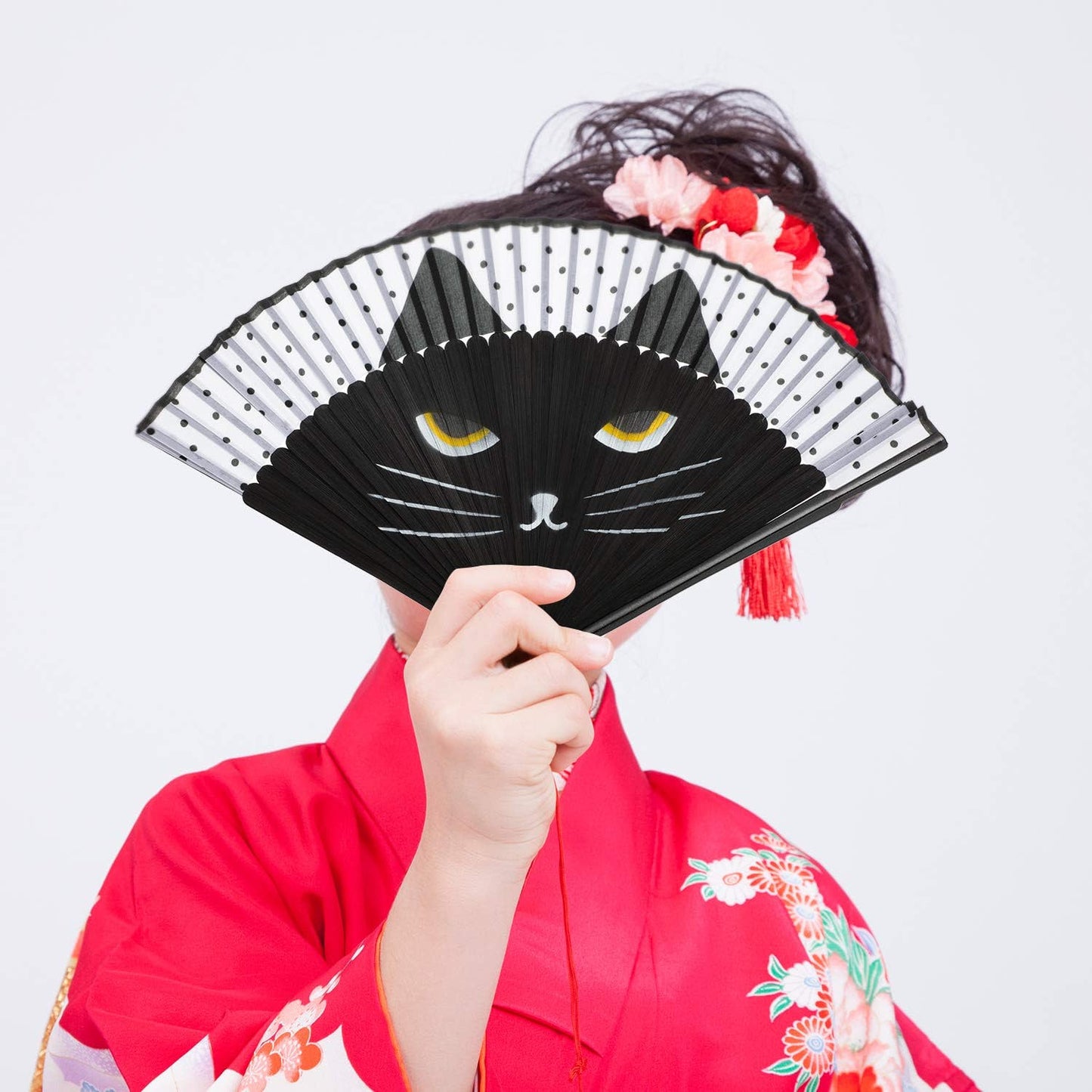 手作り折りたたみ式日本製猫扇子