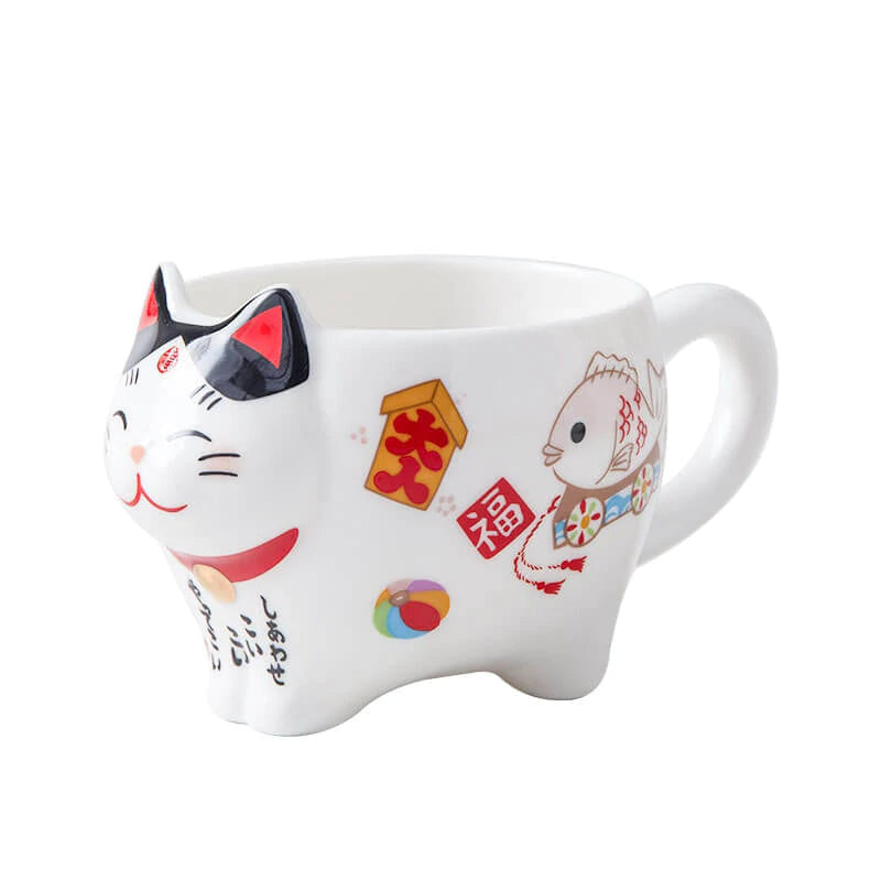 Lucky Cat Maneki Neko Ceramic Tea Cup Pot With Strainers