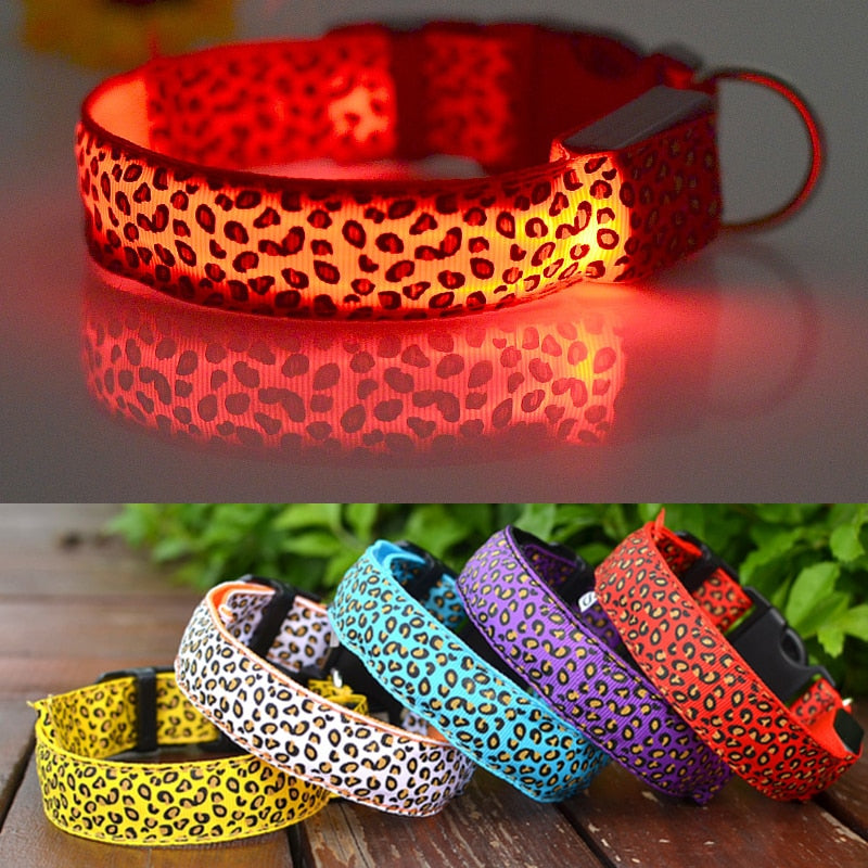 ヒョウ柄 LED 犬用首輪