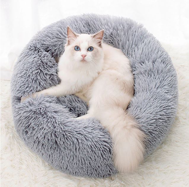 Barkermeow Rundes Plüsch-Donut-Katzen- und Hundebett
