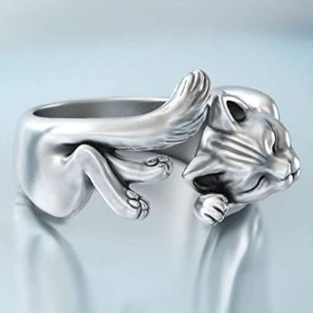 Ring mit Glückskatze, Smiley-Katze und Umarm-Katze