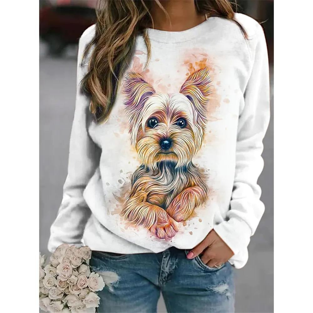 Funky Dog Print Long-Sleeve Pullover T shirt