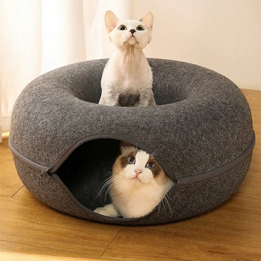 Das Peek-A-Boo Katzen-Donut-Höhlen-Tunnelbett