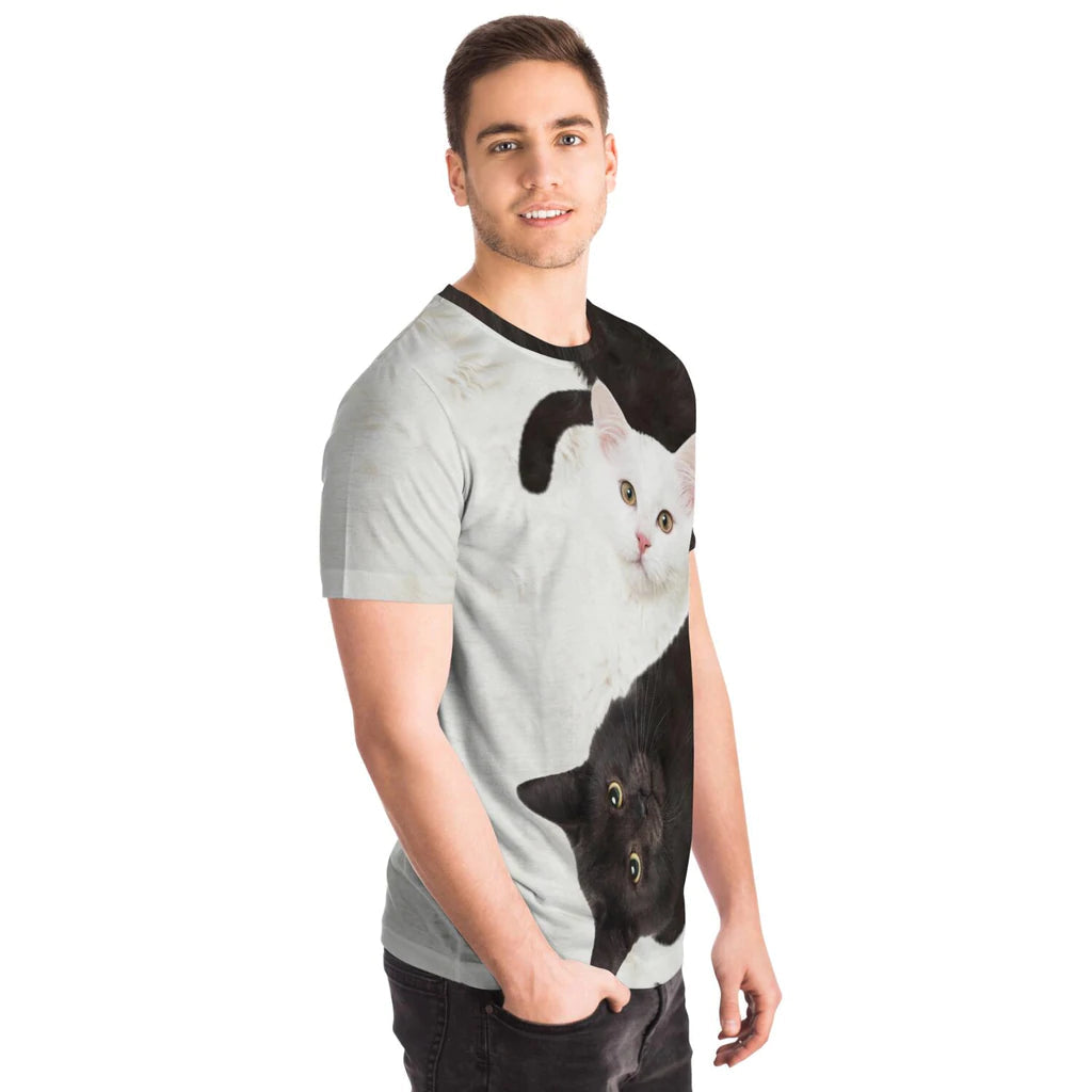 Unisex Black White 3D Cat Printed T-Shirt