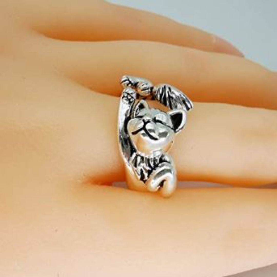 Ring mit Glückskatze, Smiley-Katze und Umarm-Katze