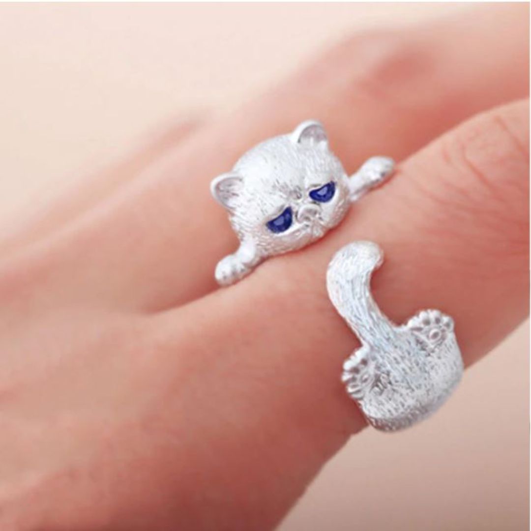 Ring mit Glückskatze, Smiley-Katze und Umarm-Katze