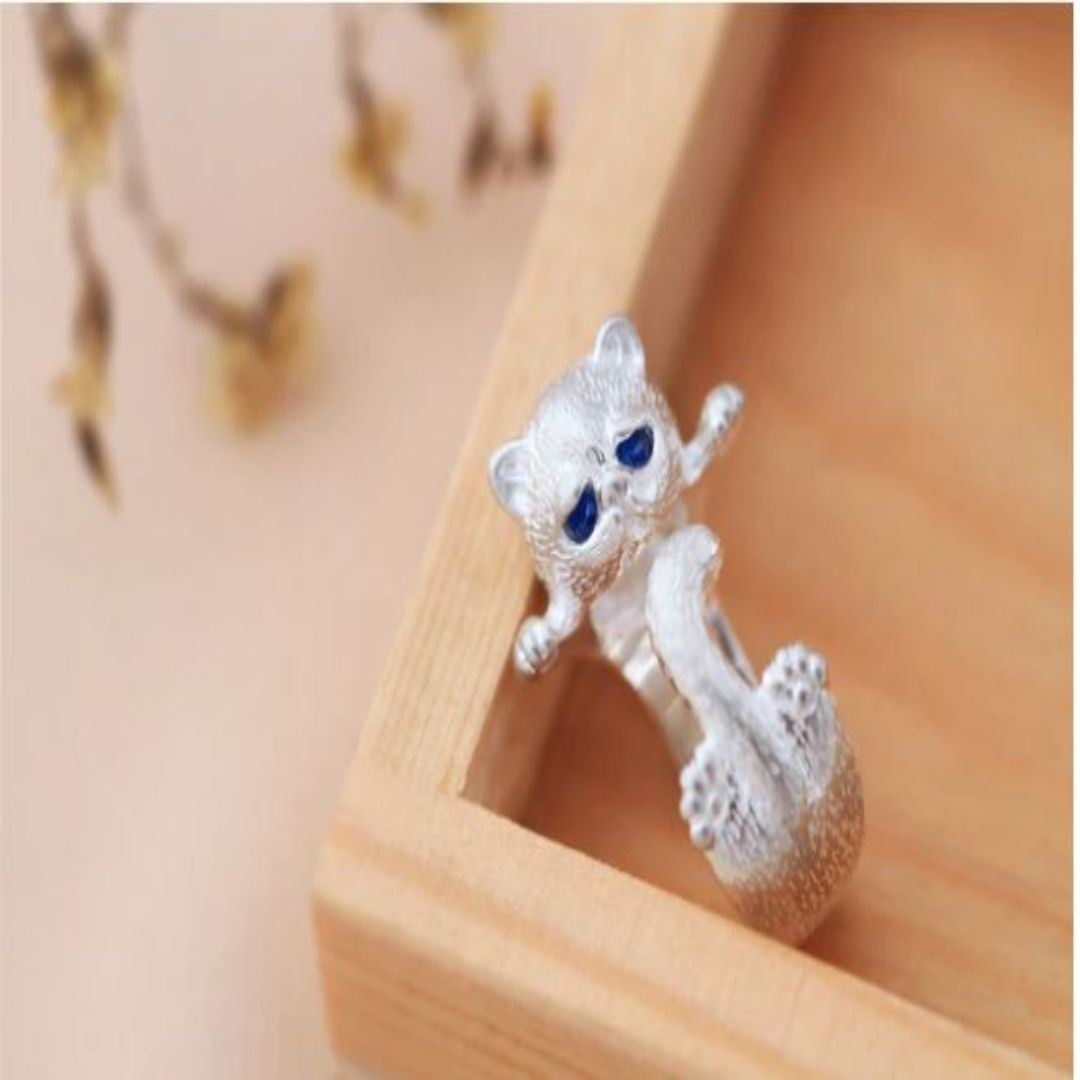 Ring mit Glückskatze, Smiley-Katze und Umarm-Katze