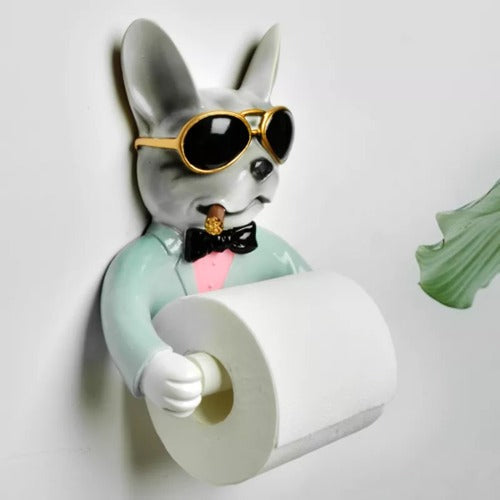 Handgemachter Toilettenpapierhalter mit Hund als Deko