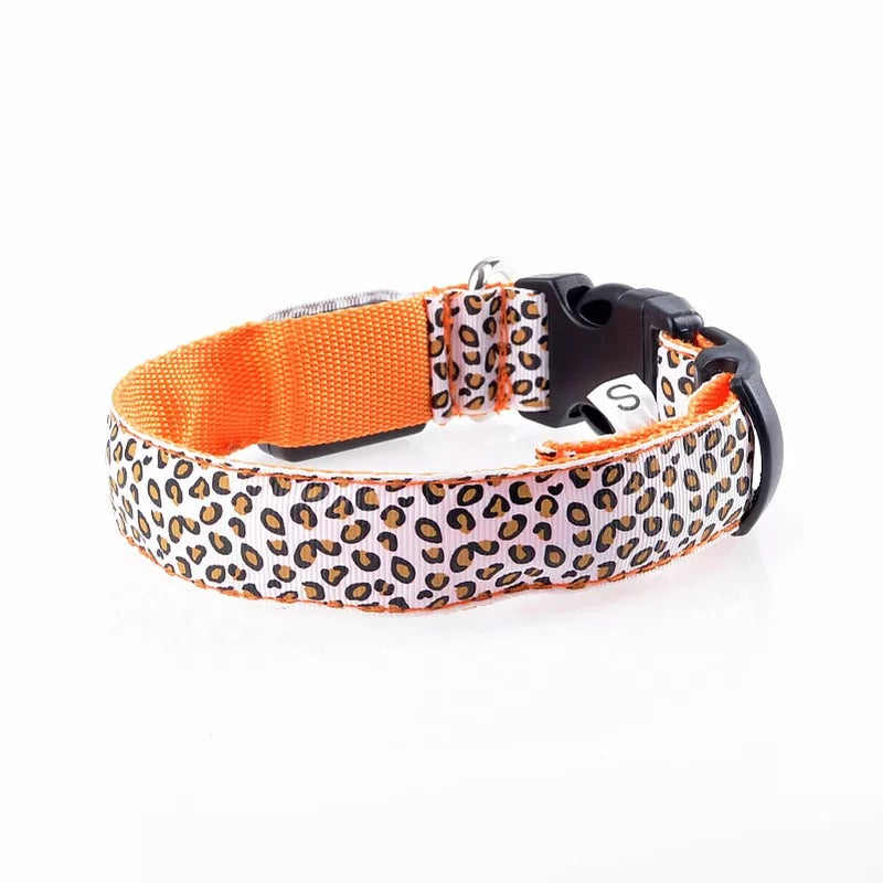 ヒョウ柄 LED 犬用首輪