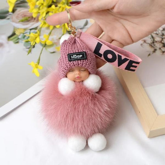 GRATIS GESCHENK Pompom Schlafendes Baby Plüsch Schlüsselanhänger 