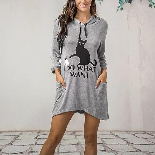 I Do What I Want Oversize Cat Graphic Hoodies for Women