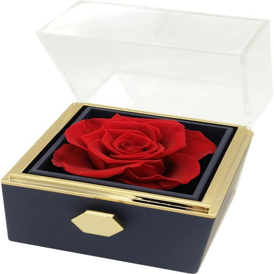 ROSEBOX Drehbare Schmuckschatulle mit konservierten Rosen 