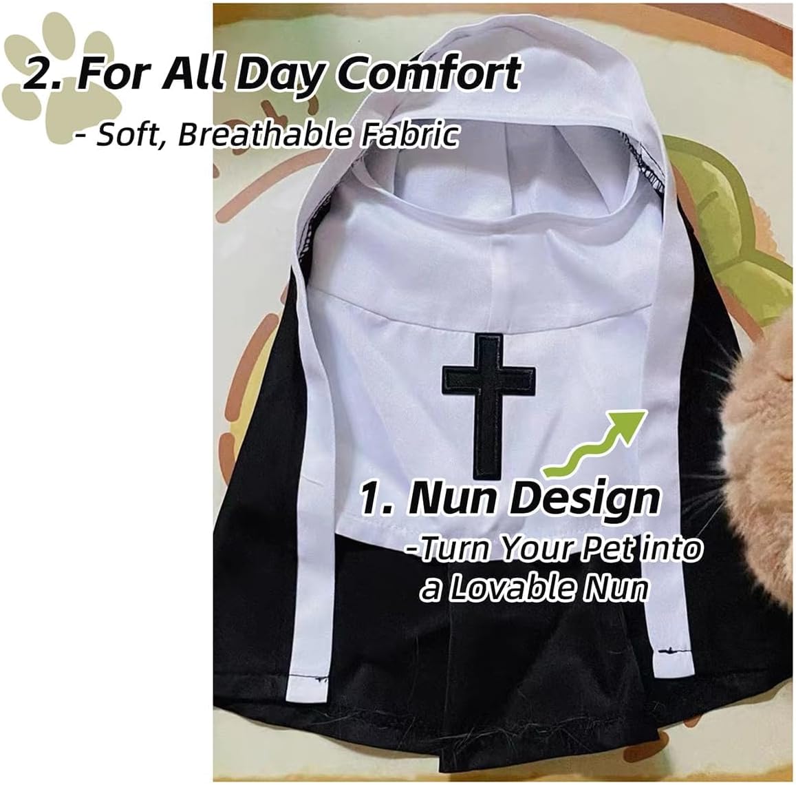 Funny Cat Nun Halloween Costume – Pet Cosplay Outfit for Cats & Dogs