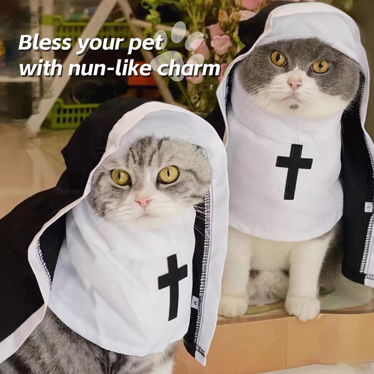 Funny Cat Nun Halloween Costume – Pet Cosplay Outfit for Cats & Dogs