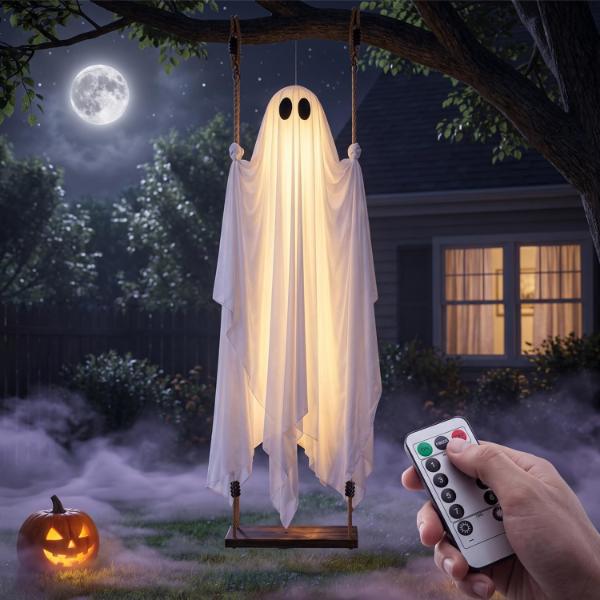 Lighted Swinging Ghost Halloween Decoration