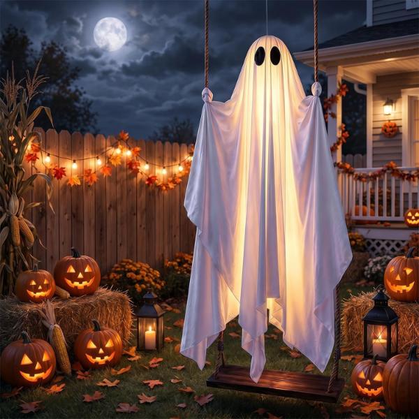 Lighted Swinging Ghost Halloween Decoration