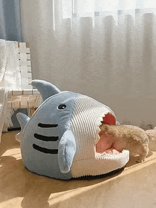 サメ、アンコウ、フグの猫用ベッド