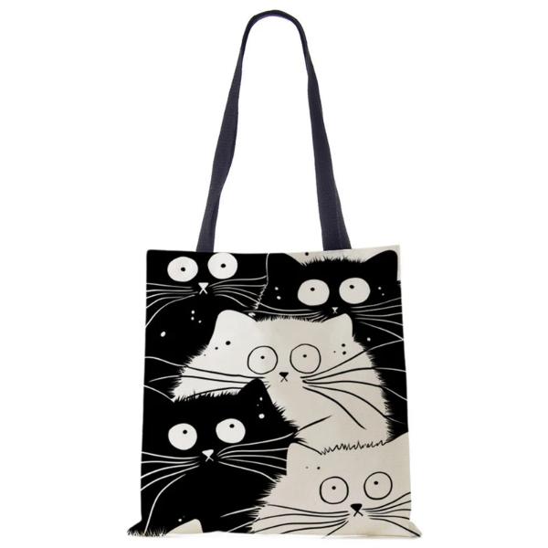 Reusable Tote Cute Cats Print Grocery Storage Bag