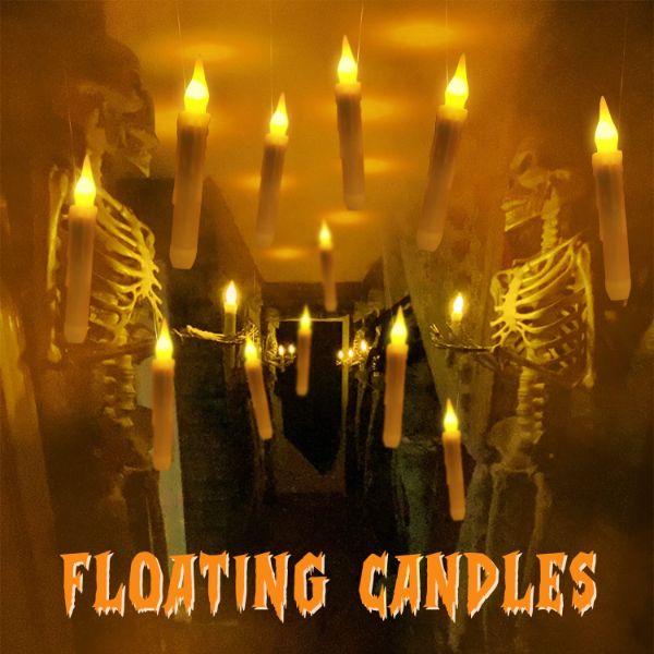 Homemory Floating Candles with Wand Remote, 12 Pcs Magical Floating Candles  Witch Decors, Warm Yellow Flameless Taper Candles Battery Operated, LED