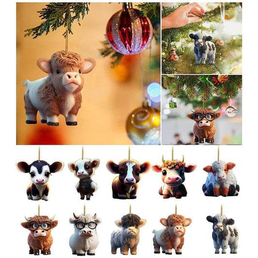2023 Christmas Tree Cartoon Cow Decorative Ornament